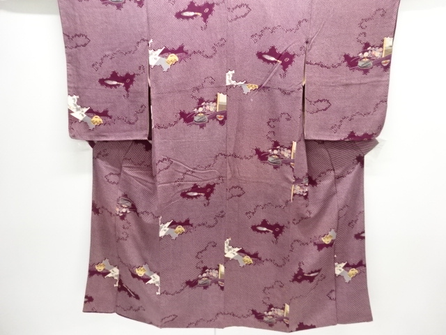 JAPANESE KIMONO / ANTIQUE KIMONO / SILK / CHIRIMEN KINSHA / TEA UTENSILS PATTERN